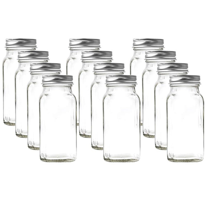 U-Pack 12 pieces of Square Glass Spice Bottles 4 oz Spice Jars with Silver Metal Lids, Shaker Tops, and Labels - Image 1